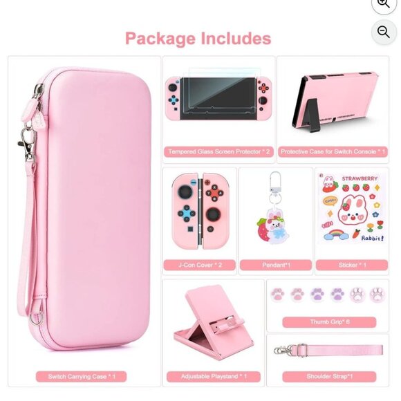 Pink Travel Case for Nintendo Switch W/ Accessories - Picture 1 of 4